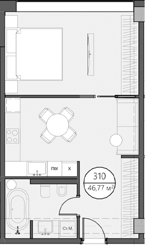2-комн., 46.77 м², 3/3 этаж, ЖК «DOM XIII»