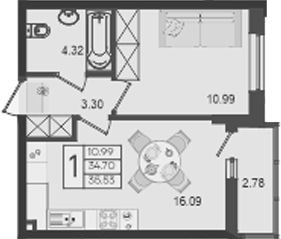 Продается 1-комн. квартира, 34.7 м²