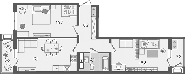 3-комн., 61.9 м², 16/24 этаж, ЖК «Рекорд»