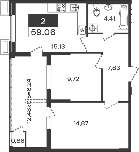 Продается 2-комн. квартира, 51.96 м²