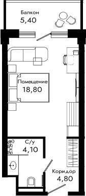 Студия, 27.7 м², 8/8 этаж, ЖК «Курортный отель Алеан Селект Агой»