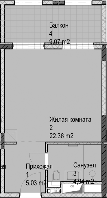 Студия, 32.3 м², 3/6 этаж, ЖК «Гостиничный комплекс Николай 1»