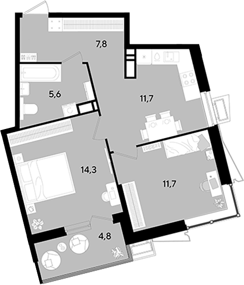 Продается 2-комн. квартира, 51.1 м²