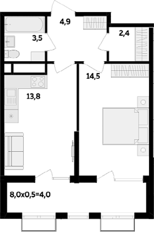 1-комн., 39.1 м², 2/16 этаж, ЖК «МегаСити»