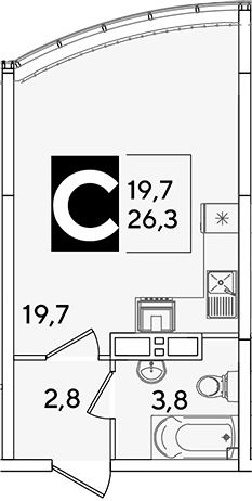 Студия, 26.3 м², 15/16 этаж, ЖК «Самолет»