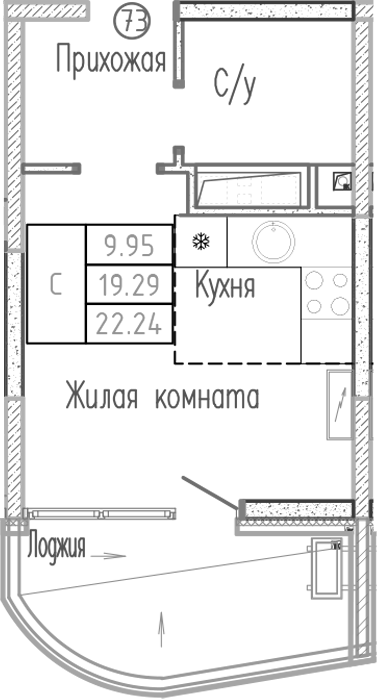Студия, 19.29 м², 16/16 этаж, ЖК «Sun Hills Ольгинка»
