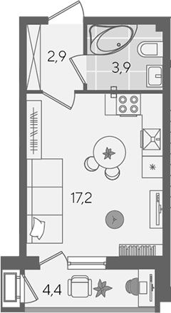 Студия, 24 м², 2/24 этаж, ЖК «Рекорд»
