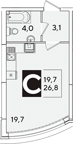 Студия, 26.8 м², 1/16 этаж, ЖК «Самолет»
