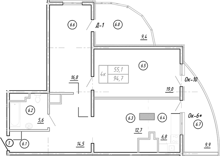 3-комн., 78.9 м², 16/17 этаж, ЖК «Резиденция Ясногорская»