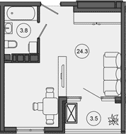 Студия, 28.1 м², 6/10 этаж, ЖК «Гостиничный комплекс GREENMONT»