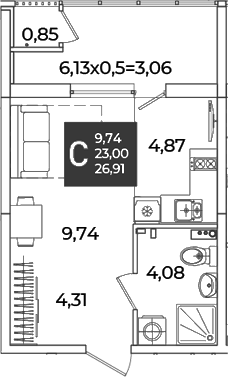 Продается 1-комн. квартира, 23 м²