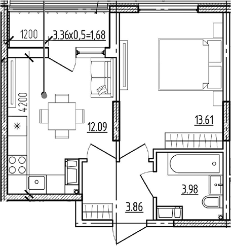 Продается 1-комн. квартира, 33.54 м²