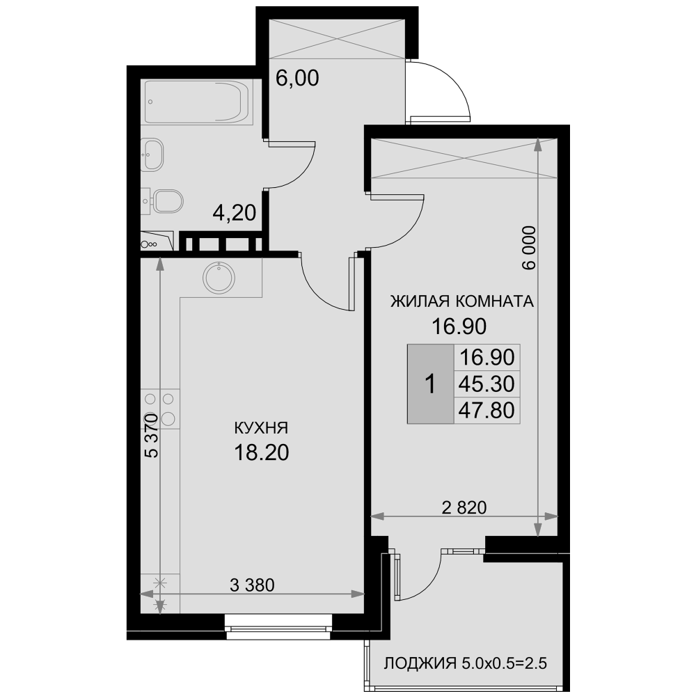 2-комн., 45.3 м², 7/7 этаж, ЖК «История»
