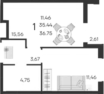 Продается 1-комн. квартира, 35.44 м²
