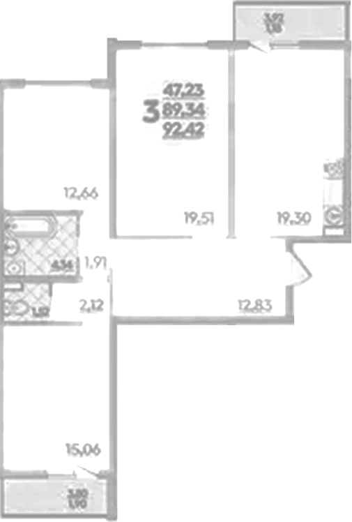 3-комн., 89.34 м², 1/16 этаж, ЖК «Восточный. Квартал №6»