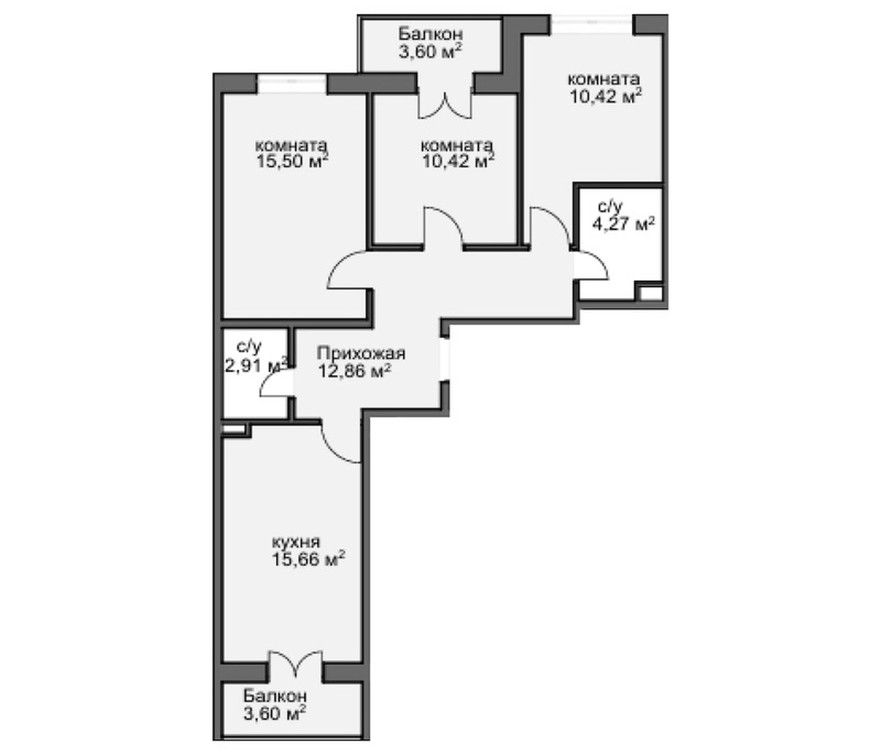 3-комн., 67.49 м², 1/8 этаж, ЖК «Центральный двор»