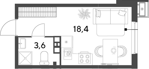 Студия, 22 м², 7/9 этаж, ЖК «Парк Победы»