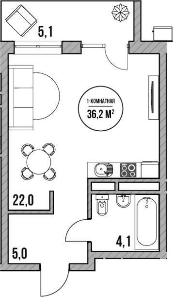 Студия, 31.1 м², 2/5 этаж, ЖК «МореТут»
