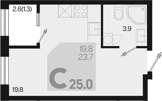 Студия, 23.7 м², 2/18 этаж, ЖК «Первое место»