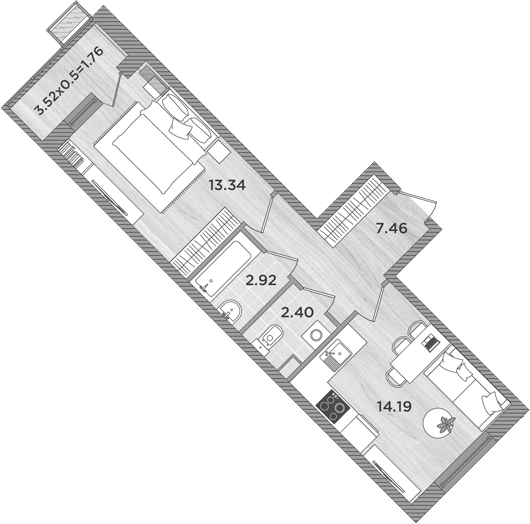 1-комн., 40.31 м², 1/8 этаж, ЖК «Сады у моря»