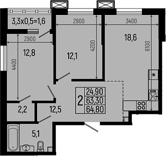 Продается 2-комн. квартира, 63.2 м²