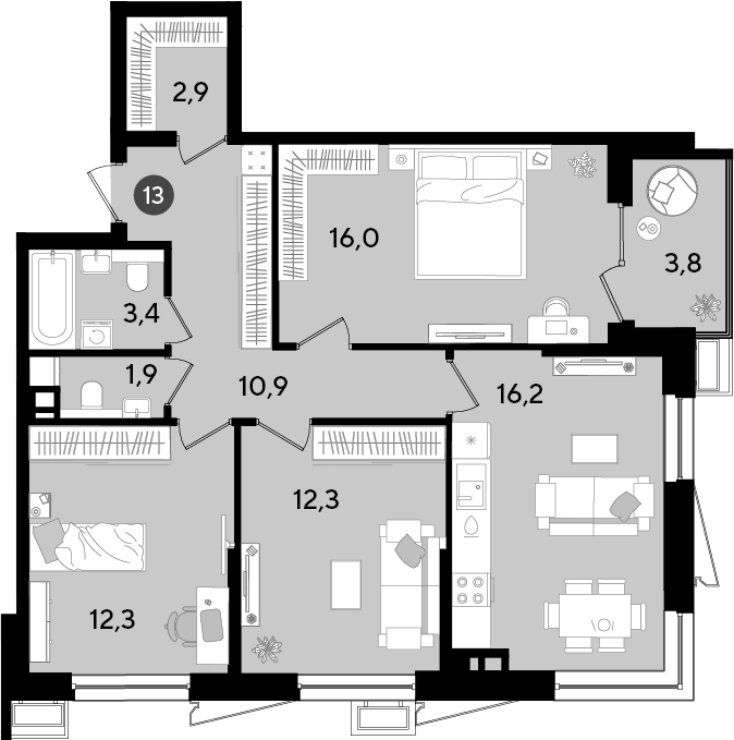 4+ комнаты, 75.9 м², 6/18 этаж, ЖК «Парк Победы»