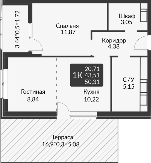 Продается 2-комн. квартира, 43.98 м²