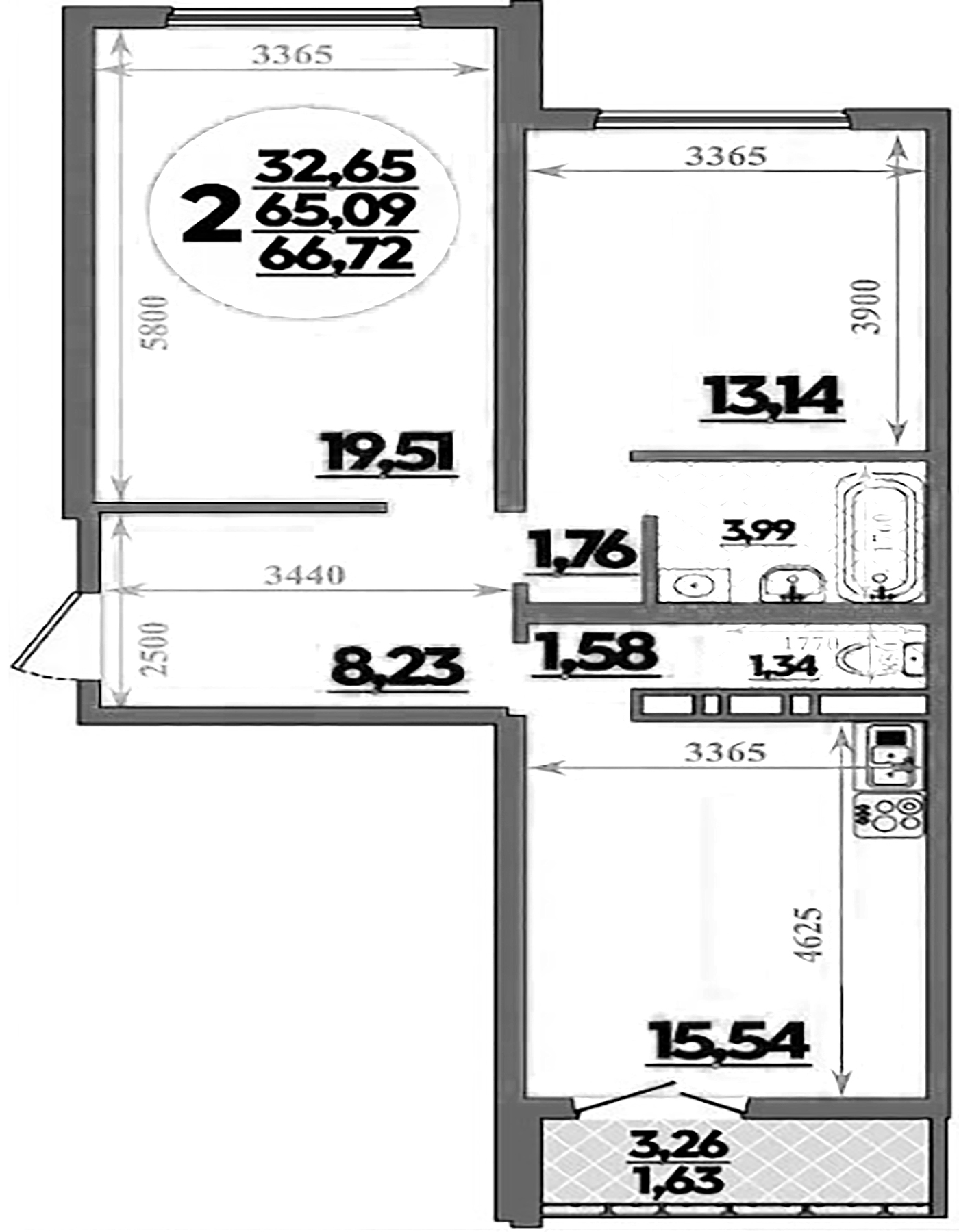 Продается 2-комн. квартира, 65.09 м²