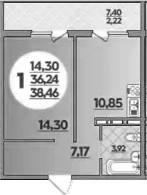 1-комн., 36.24 м², 6/8 этаж, ЖК «Молодежный 2»
