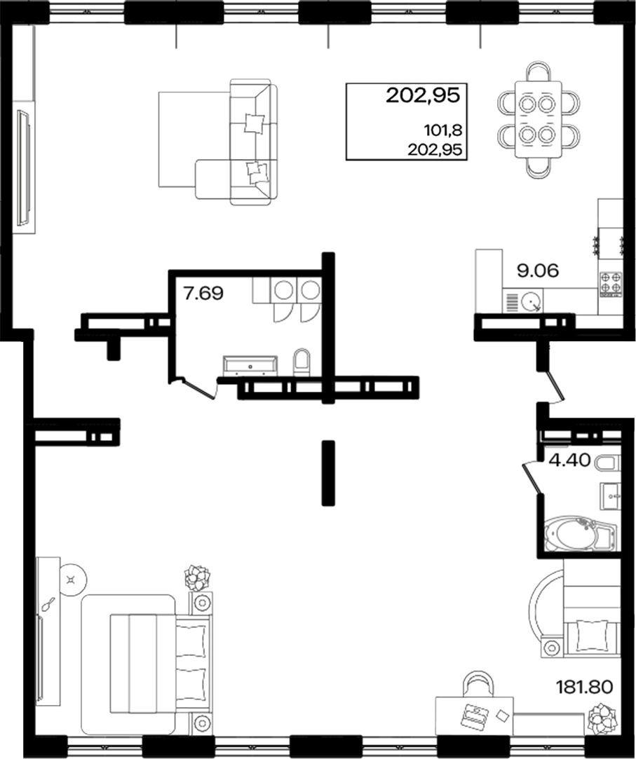 Продается 1-комн. квартира, 202.95 м²
