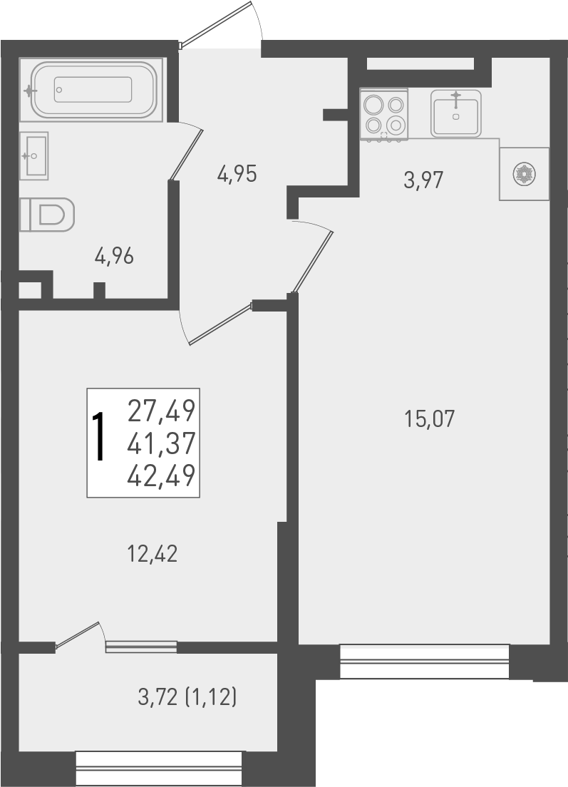 Продается 2-комн. квартира, 41.37 м²