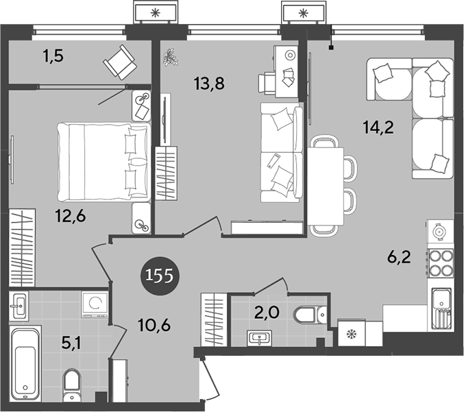 3-комн., 64.5 м², 2/9 этаж, ЖК «Порто-Ново»