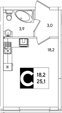 Студия, 25.1 м², 1/16 этаж, ЖК «Самолет»