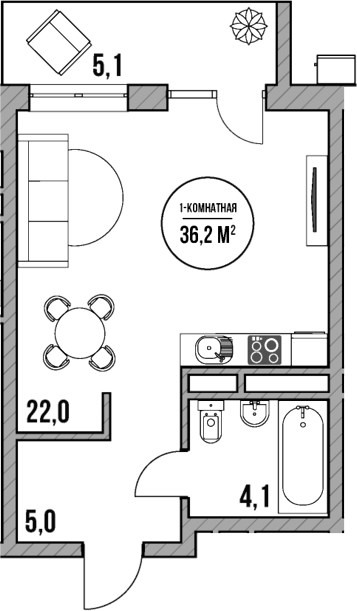Студия, 31.1 м², 4/5 этаж, ЖК «МореТут»