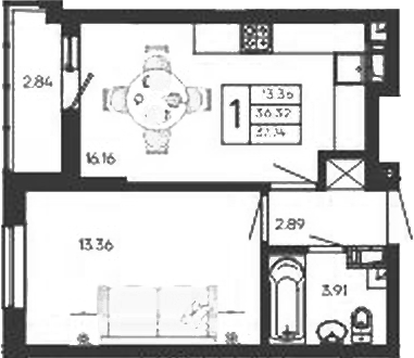 1-комн., 36.32 м², 16/18 этаж, ЖК «Дом 101»