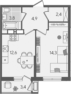 1-комн., 38 м², 21/24 этаж, ЖК «Рекорд»
