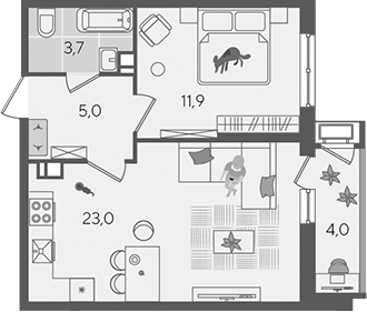 Продается 2-комн. квартира, 43.6 м²