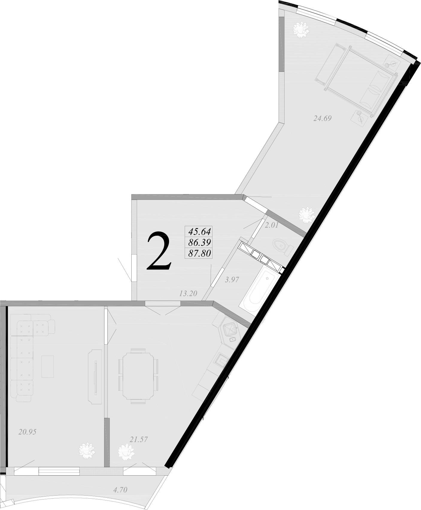 2-комн., 86.39 м², 8/16 этаж, ЖК «Радонеж»