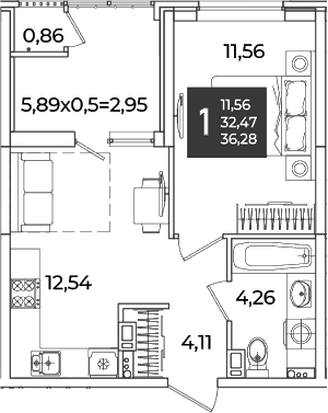 Продается 1-комн. квартира, 32.47 м²