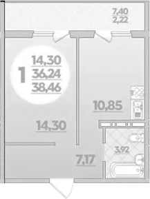 1-комн., 36.24 м², 8/8 этаж, ЖК «Молодежный 2»