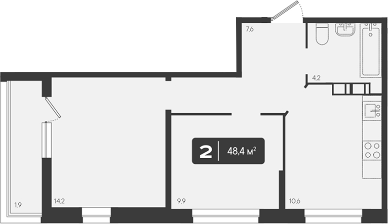 2-комн., 46.5 м², 9/9 этаж, ЖК «Архитектор. ГК ЮгСтройИнвест»