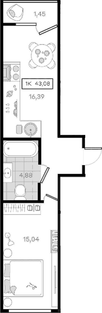 1-комн., 41.63 м², 8/8 этаж, ЖК «История 3»