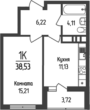 1-комн., 36.67 м², 9/18 этаж, ЖК «Кумир»