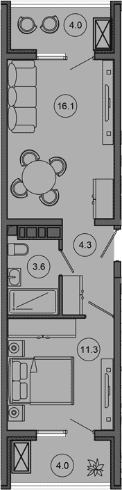 2-комн., 35.3 м², 7/10 этаж, ЖК «Гостиничный комплекс GREENMONT»