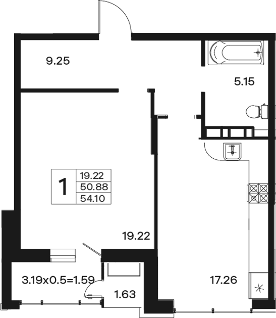 1-комн., 50.02 м², 6/12 этаж, ЖК «Эндемик»