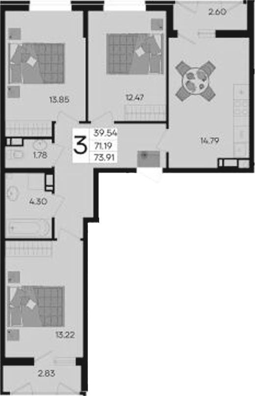 Продается 3-комн. квартира, 71.19 м²