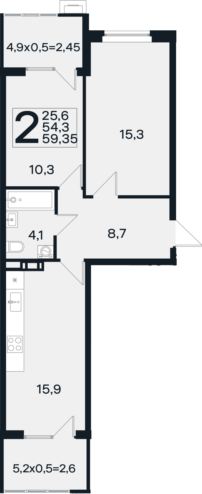 2-комн., 54.3 м², 4/4 этаж, ЖК «Новая Елизаветка»