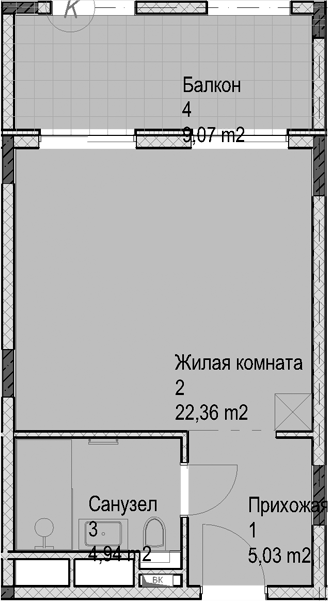 Студия, 32.3 м², 4/4 этаж, ЖК «Гостиничный комплекс Николай 1»