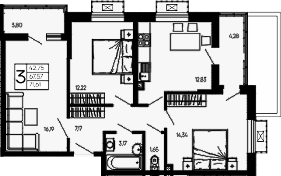 Продается 3-комн. квартира, 67.57 м²