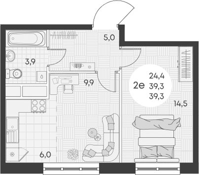 2-комн., 39.3 м², 13/13 этаж, ЖК «Грин Эппл»